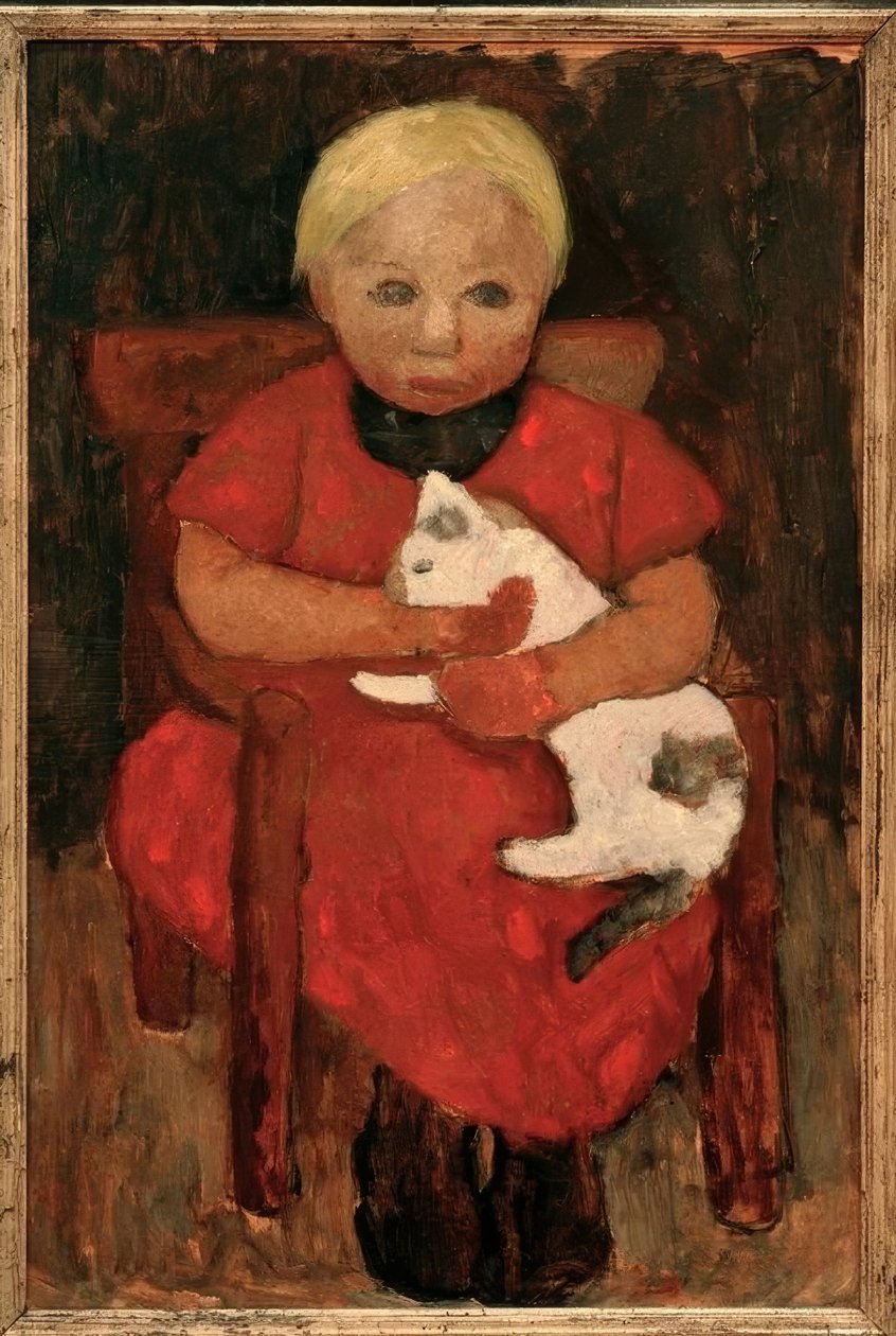 Niño campesino sentado con gato de Paula Modersohn Becker