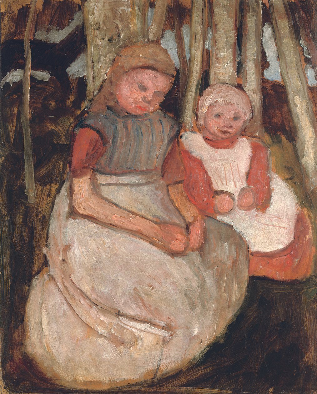 Dos chicas sentadas frente a troncos de abedul, 1904 de Paula Modersohn Becker