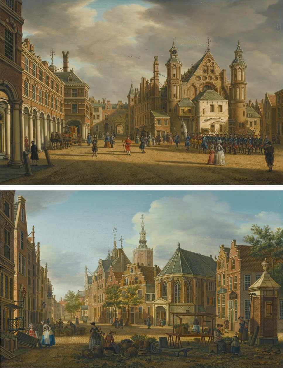 Par de paisajes urbanos de La Haya de Paulus Constantijn la Fargue