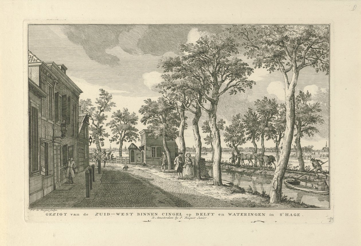 Vista del suroeste de Binnensingel (Zuidwal) en La Haya Vista del Zuid-West Binnen Cingel en Delft y Wateringen en La Haya (título sobre el objeto) Ocho caras en La Haya (título de la serie) de Paulus Constantijn la Fargue