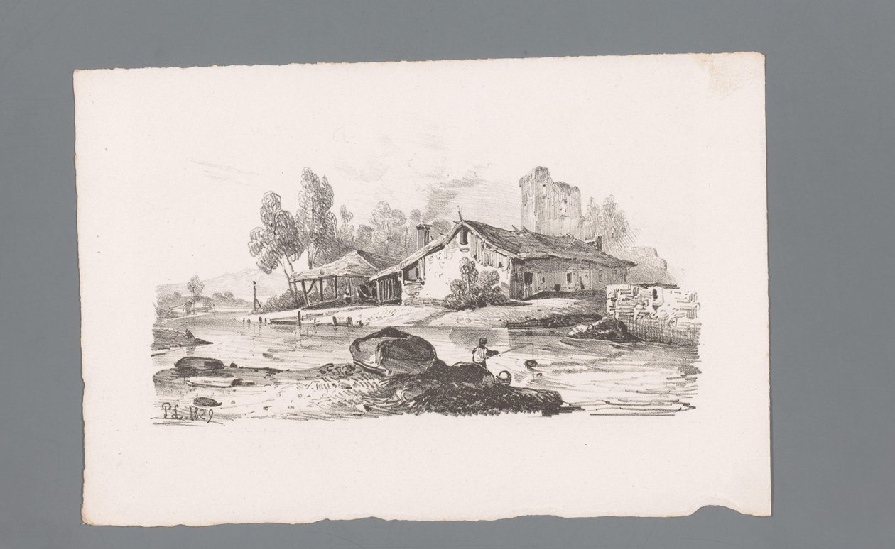 Vista de una casa ubicada en un río Principios de los paisajes (título de la serie) Principios de paysages (título de la serie) de Paulus Lauters