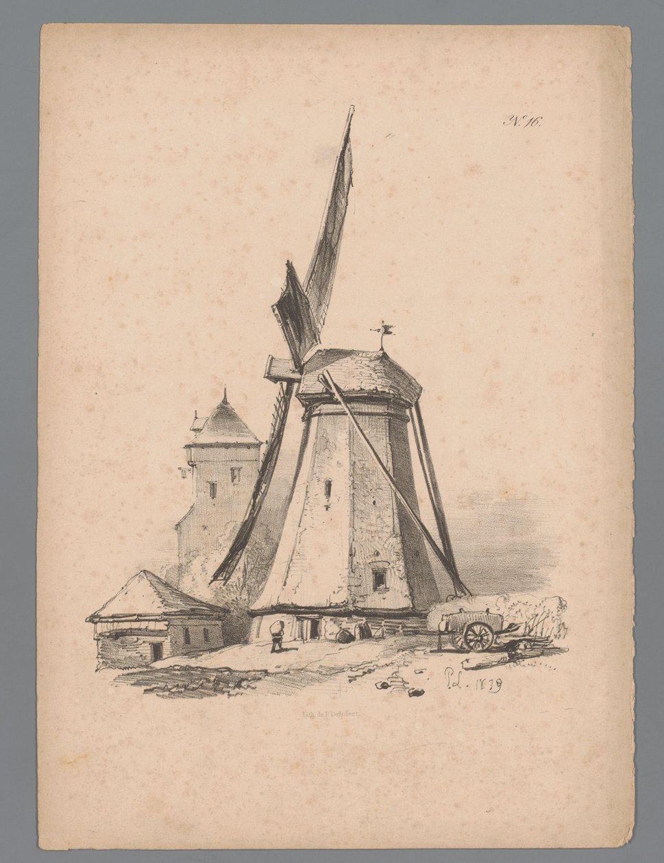 Vista de un molino de viento Estudios de paisaje de Paulus Lauters (título de la serie) Nouvelle suite de 40 études de paysages par P. Lauters (título de la serie) de Paulus Lauters