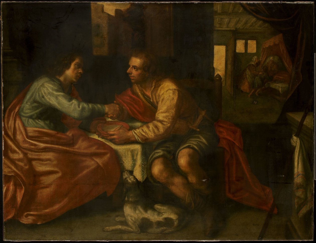 Esaú vendiendo su primogenitura (Génesis 27:1-29) de Paulus Moreelse (copy after)