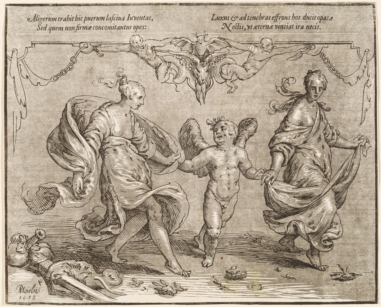 Cupido Bailando con Dos Mujeres Alegóricas de Paulus Moreelse