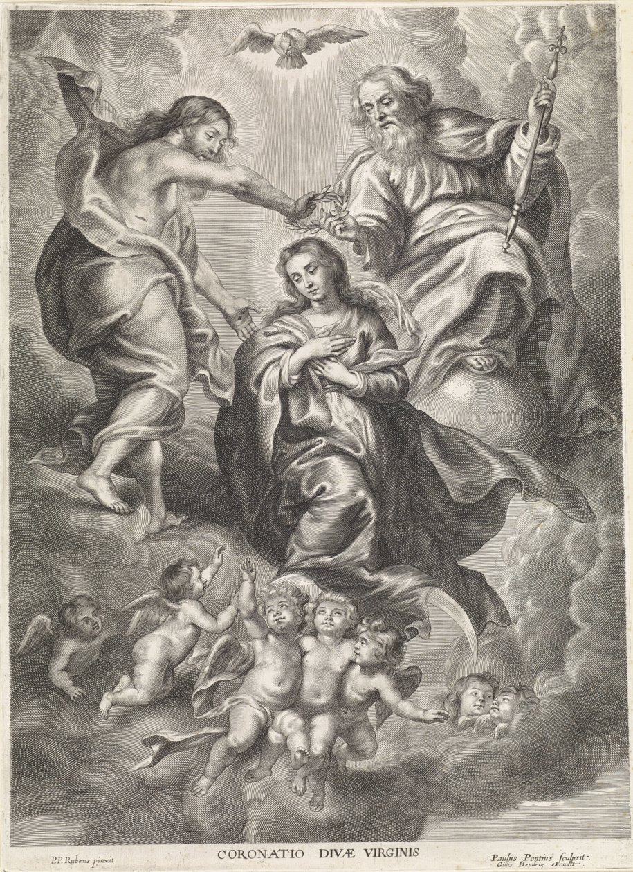 Kroning van María Coronación de la Divina Virgen (título sobre objeto) de Paulus Pontius
