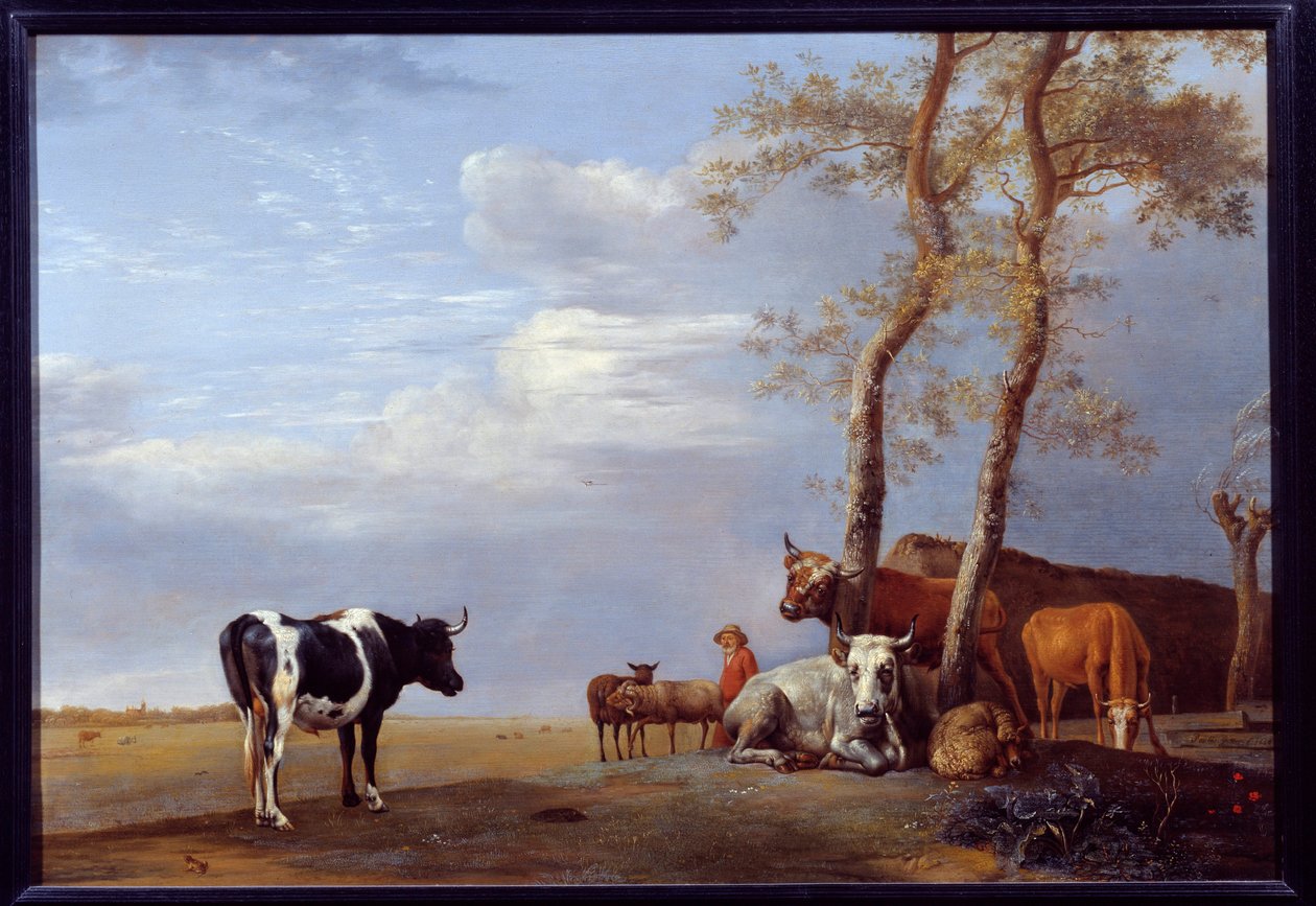 Paisaje con campesino y animales de Paulus Potter