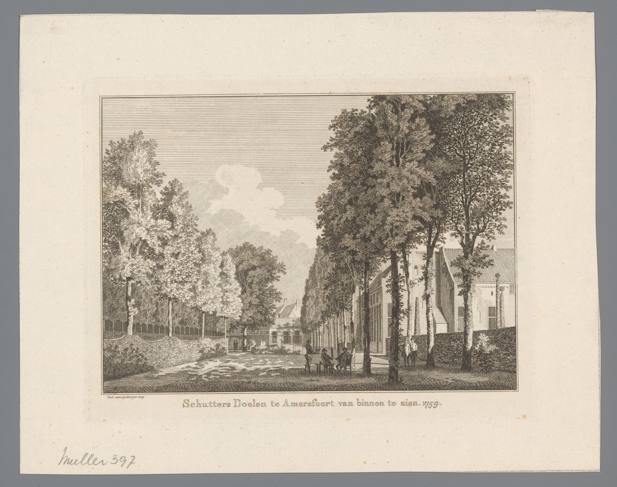 Vista del Doelen en Amersfoort Shooters Doelen en Amersfoort para ser visto desde el interior. 1759 (título sobre objeto) de Paulus van Liender