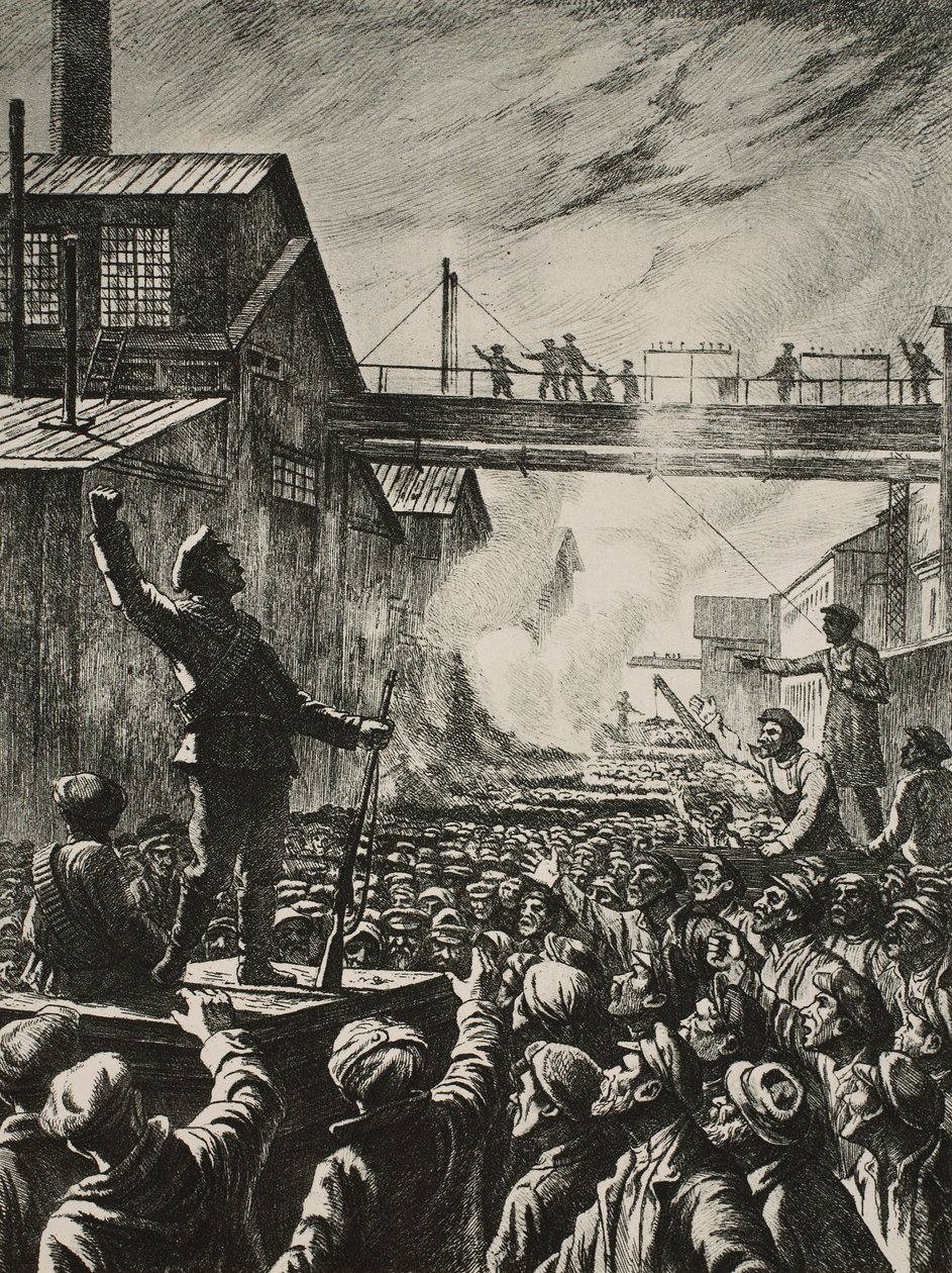 Los días de julio en Petrogrado: los ametralladores llaman a los trabajadores de Putilov a apoyar la acción contra el gobierno provisional de Pavel Alexandrovich Shillingovsky