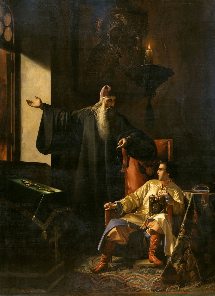 Iván el Terrible y el sacerdote Silvestre durante el Incendio de Moscú en 1547, 1856 de Pavel Fyodorovich Pleshanov