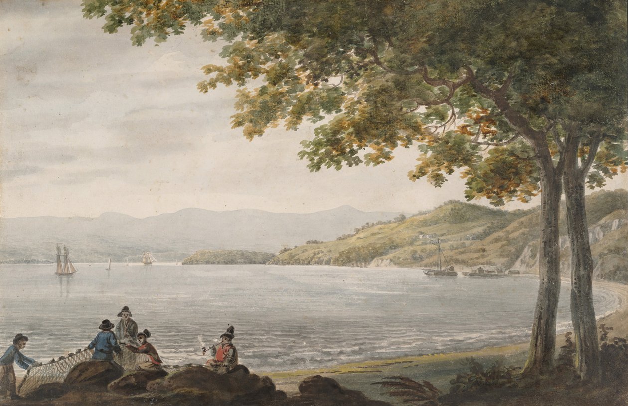 Pescadores de sábalo en la orilla del río Hudson de Pavel Petrovic Svin