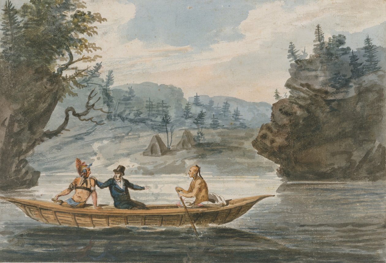 Dos indios y un hombre blanco en una canoa, 1811-ca. 1813 de Pavel Petrovic Svin