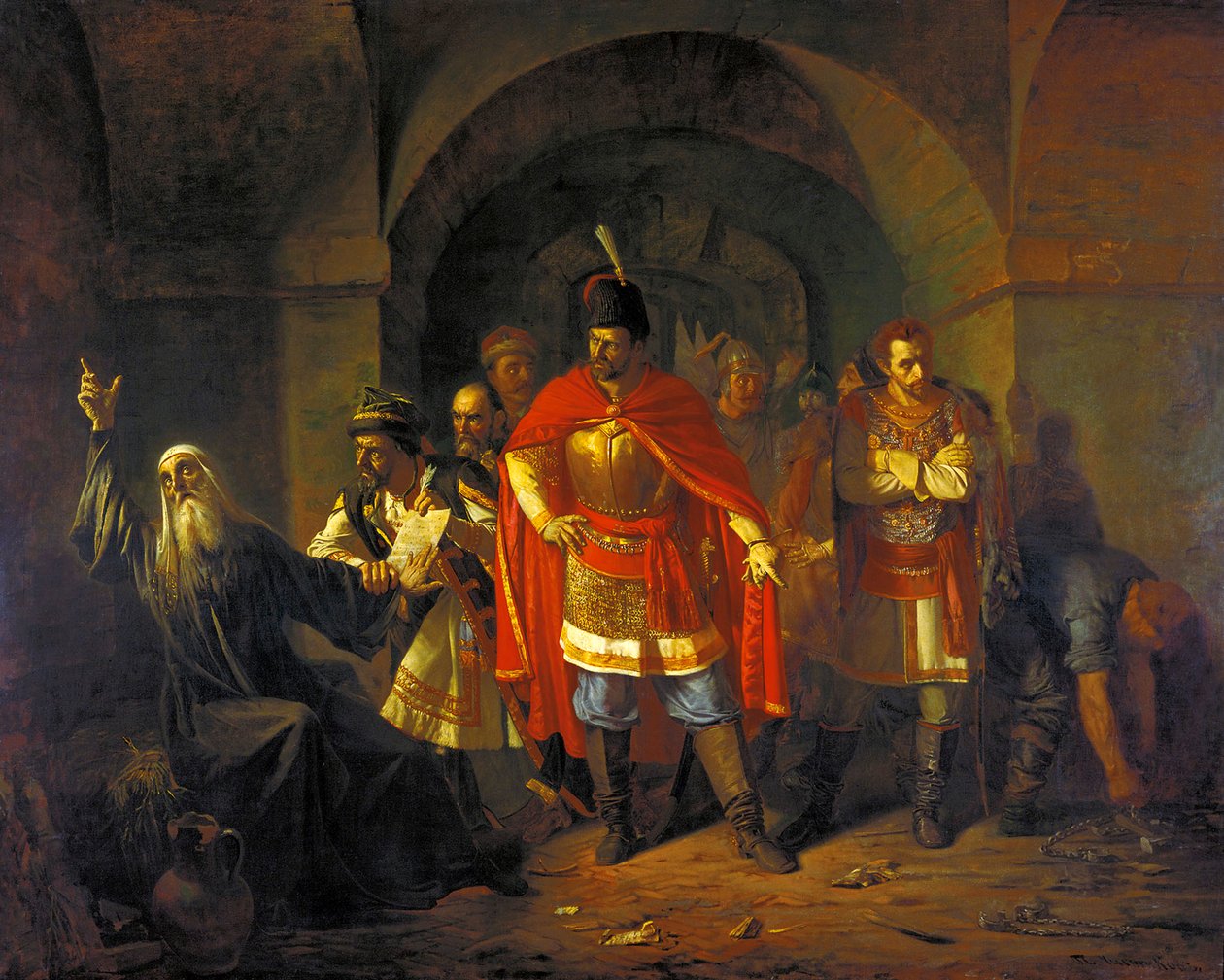 El patriarca Hermógenes se niega a bendecir a los polacos, 1860 de Pavel Petrovich Chistyakov
