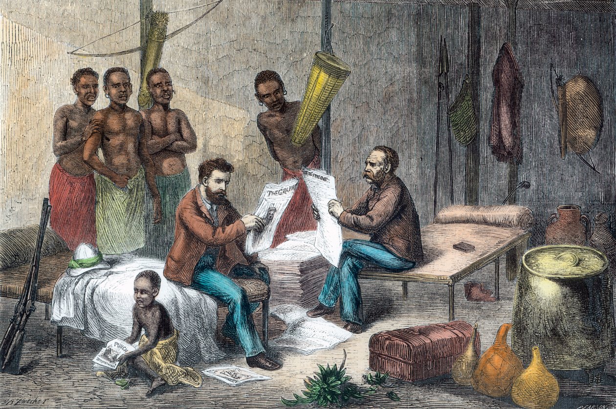 Livingstone y Stanley recibiendo periódicos en África Central, 1871-1873 de Pearson