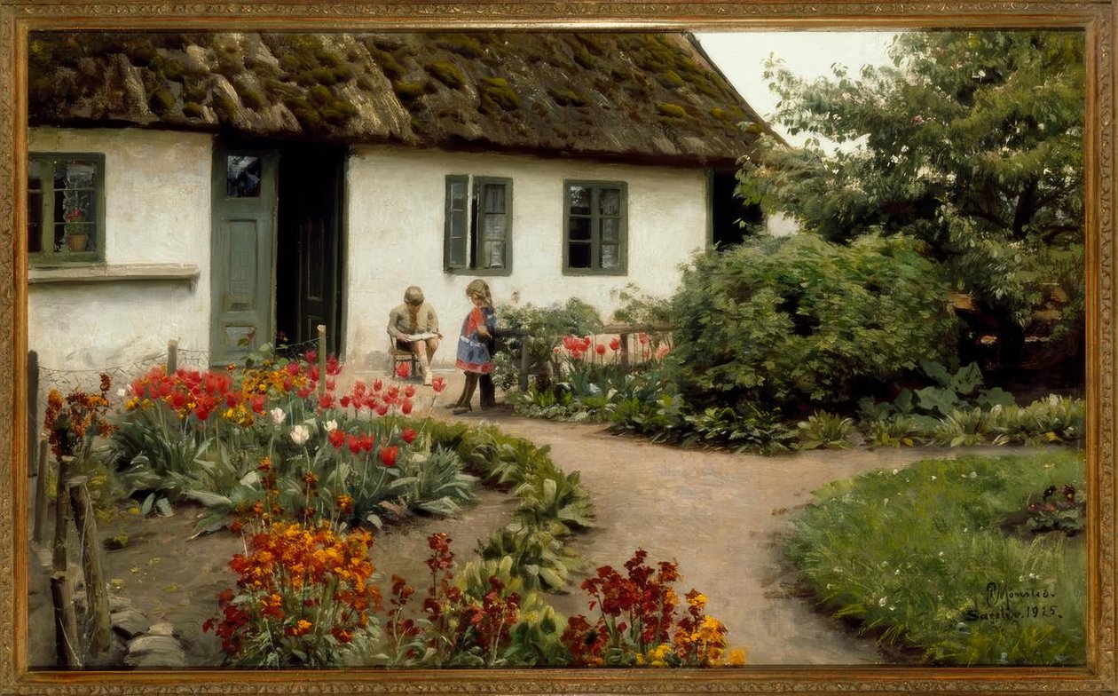 Hora de lectura en el jardín de flores de Peder Monsted