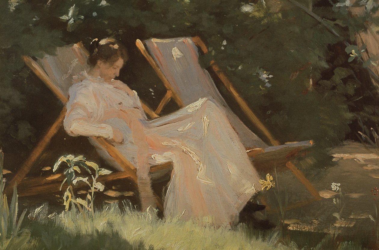 La esposa del artista sentada en una silla de jardín en Skagen, 1893 de Peder Severin Krøyer