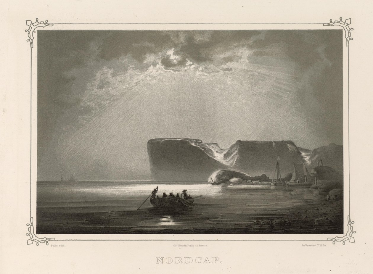 Nordcap. Ilustración del libro Norge fremstillet i Tegninger de Asbjørnsen, P.Chr. y publicado por Chr. Tønsberg (no, 1848) de Peder Balke