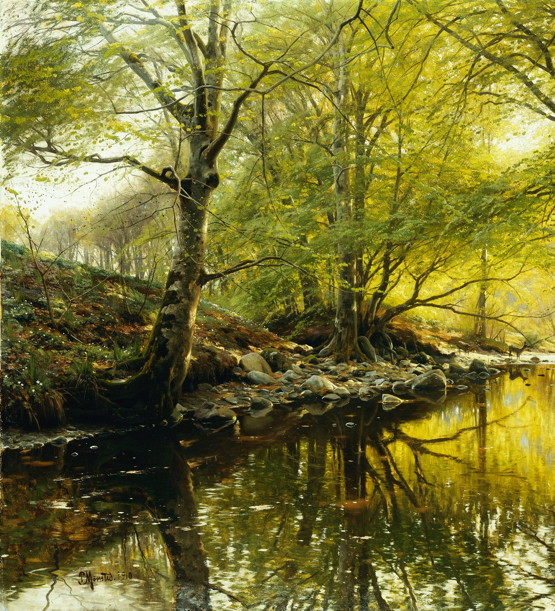 Paisaje fluvial boscoso de Peder Monsted
