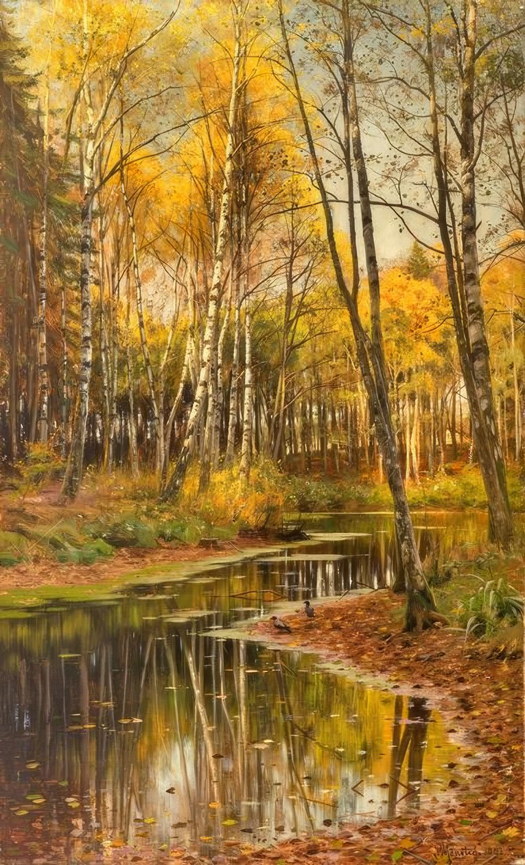 Bosque de abedules en luz otoñal de Peder Monsted
