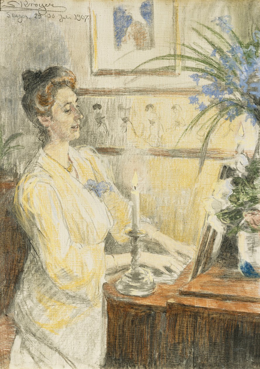 Retrato de Johanne Helene Louise Brodersen, en el piano, 1907 de Peder Severin Krøyer