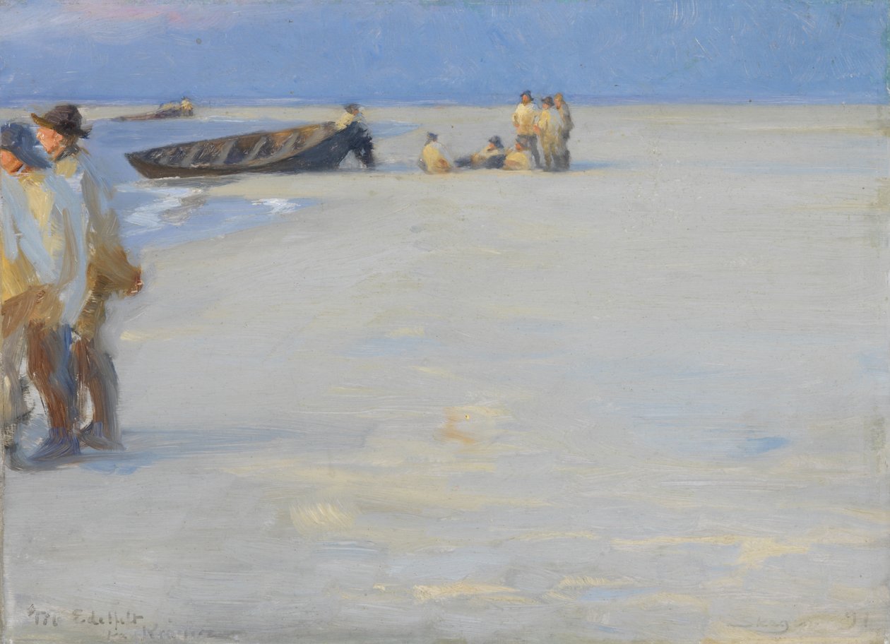 Pescadores en la playa norte de Skagen. Atardecer de verano de Peder Severin Krøyer