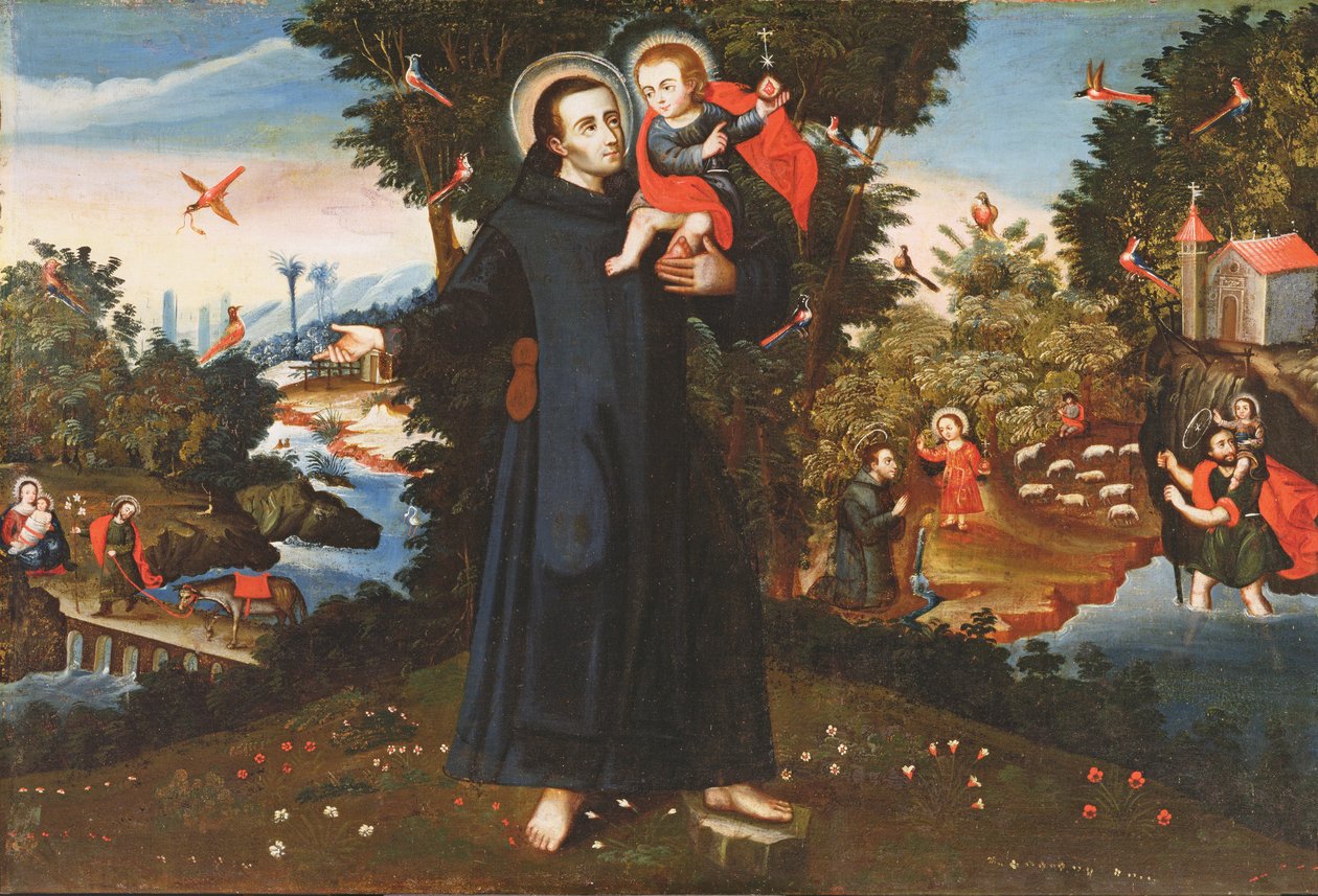 San Juan de Dios (1495-1550) con el Niño Jesús, San Cristóbal, San Agustín y la Huida a Egipto de Pedro Nolasco y Lara