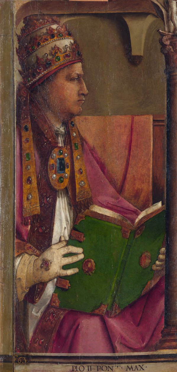 PIE II - Papa Pío II por Berruguete, Pedro (1450-1503). Óleo sobre madera, tamaño: 116x52, c. 1473-1475, Galería Nacional de las Marcas, Urbino de Pedro Berruguete