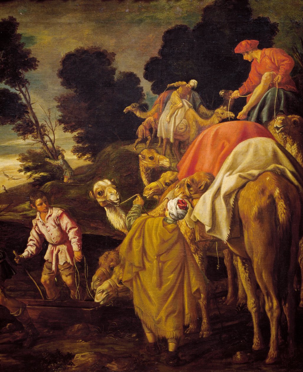 Caravana de camellos, (detalle) de Rebeca dando de beber a Eliezer en el pozo, pintura de Pedro Orrente (circa 1580-1645), España de Pedro Orrente
