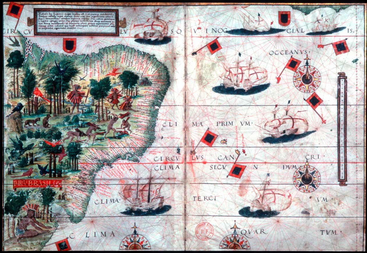 Mapa de Brasil por los navegantes portugueses Pedro Reinel y Lopo Homen de Pedro Reinel
