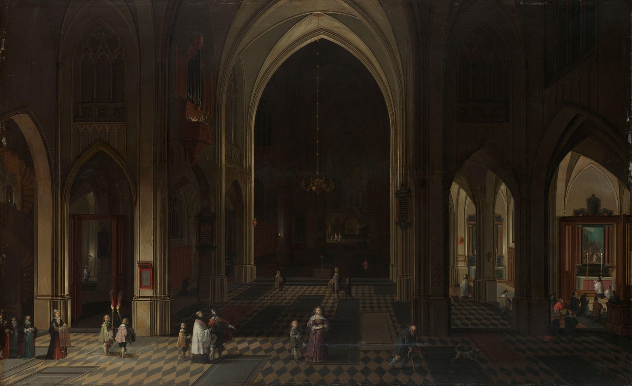 Interior de una iglesia gótica de noche mirando al este de Peeter Neeffs (I)