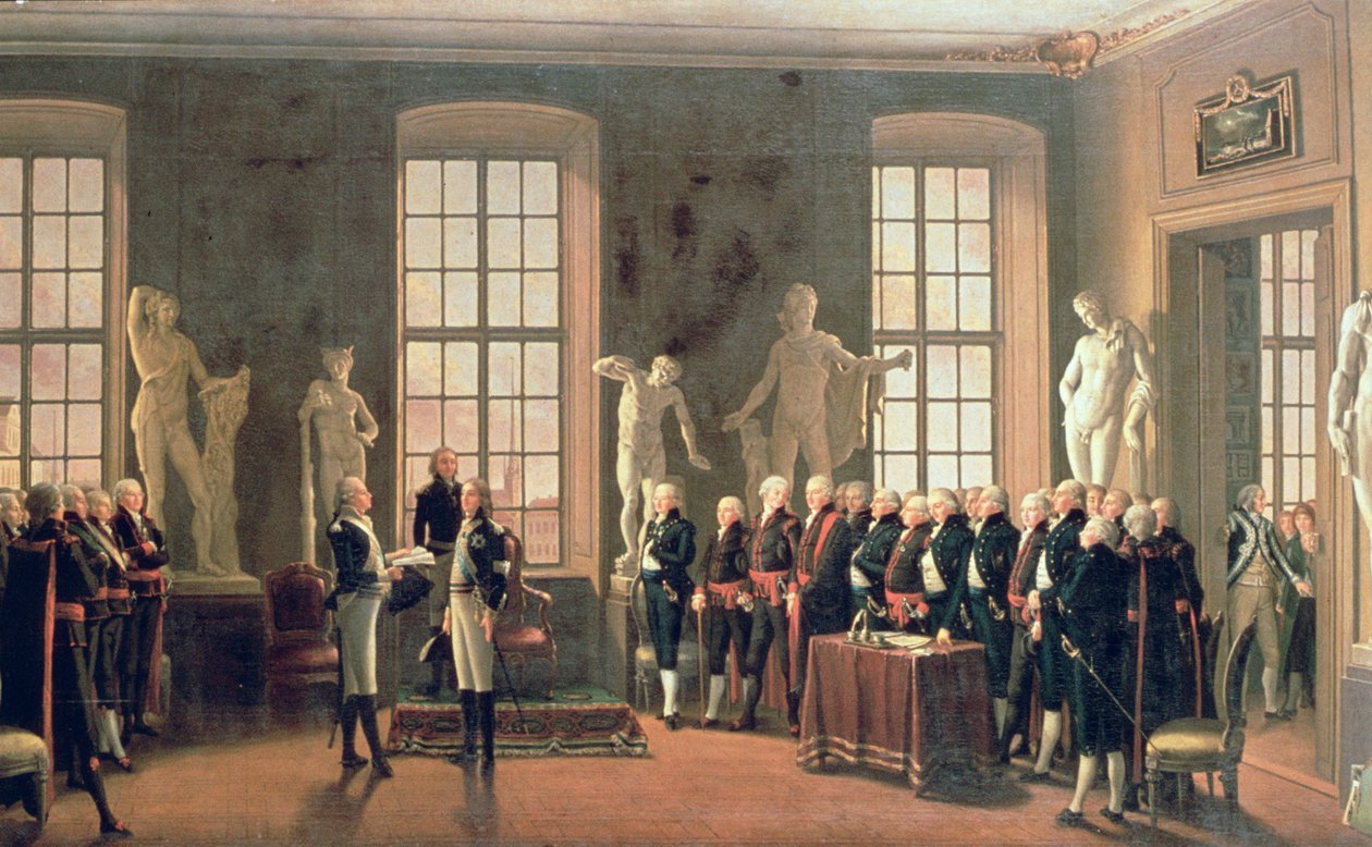 Visita de Gustavo IV Adolfo a la Academia de Bellas Artes en 1797 de Pehr Hilleström