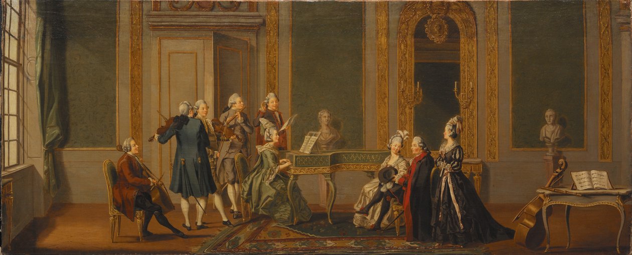 Interior de estilo gustaviano con una fiesta musical de Pehr Hilleström