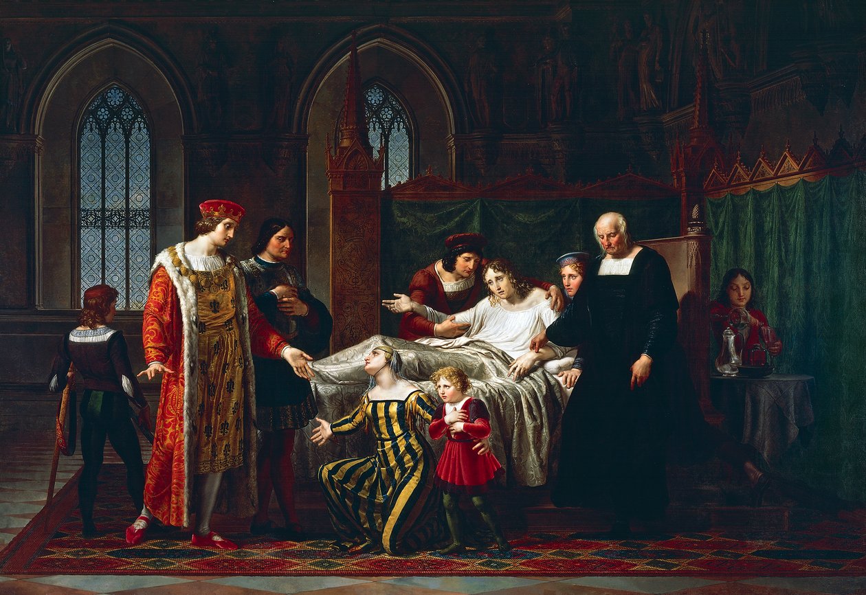 Carlos VIII reuniéndose con el moribundo Gian Galeazzo Sforza en Pavía de Pelagio Palagi