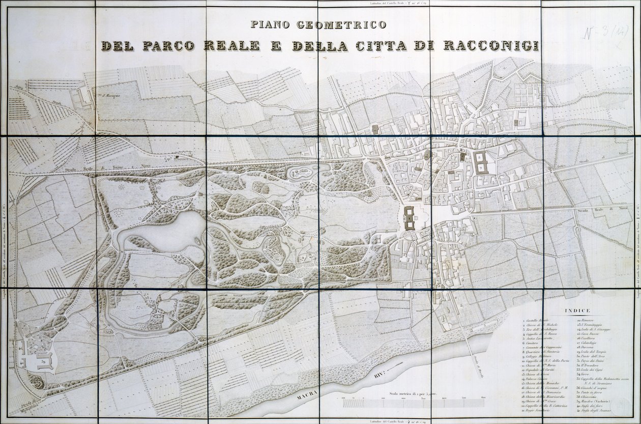 Plano del Parque Real y la ciudad de Racconigi de Pelagio Palagi