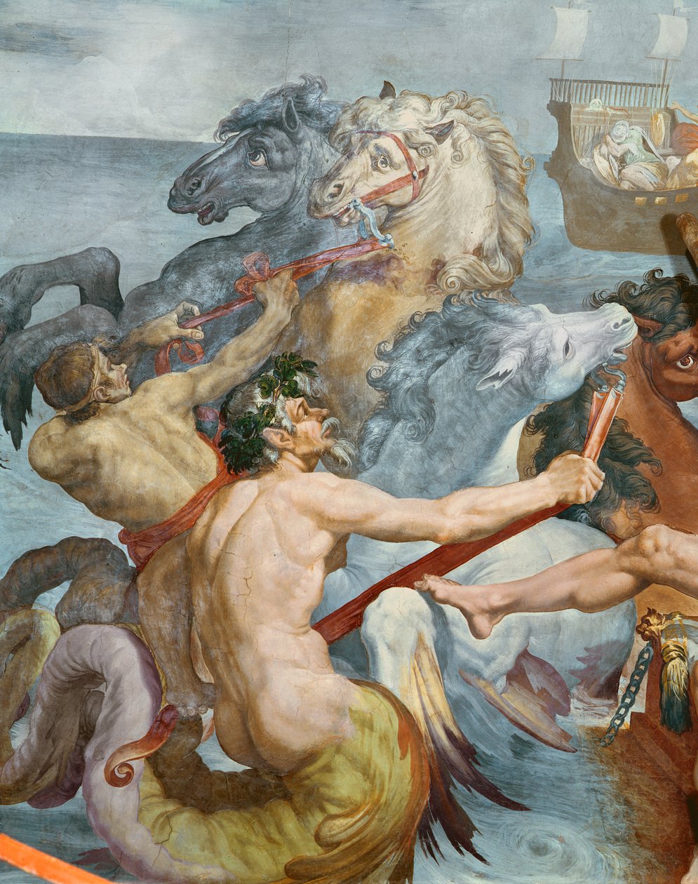 La Odisea, detalle de los Tritones y los caballos del carro de Neptuno, 1554-56 de Pellegrino Tibaldi