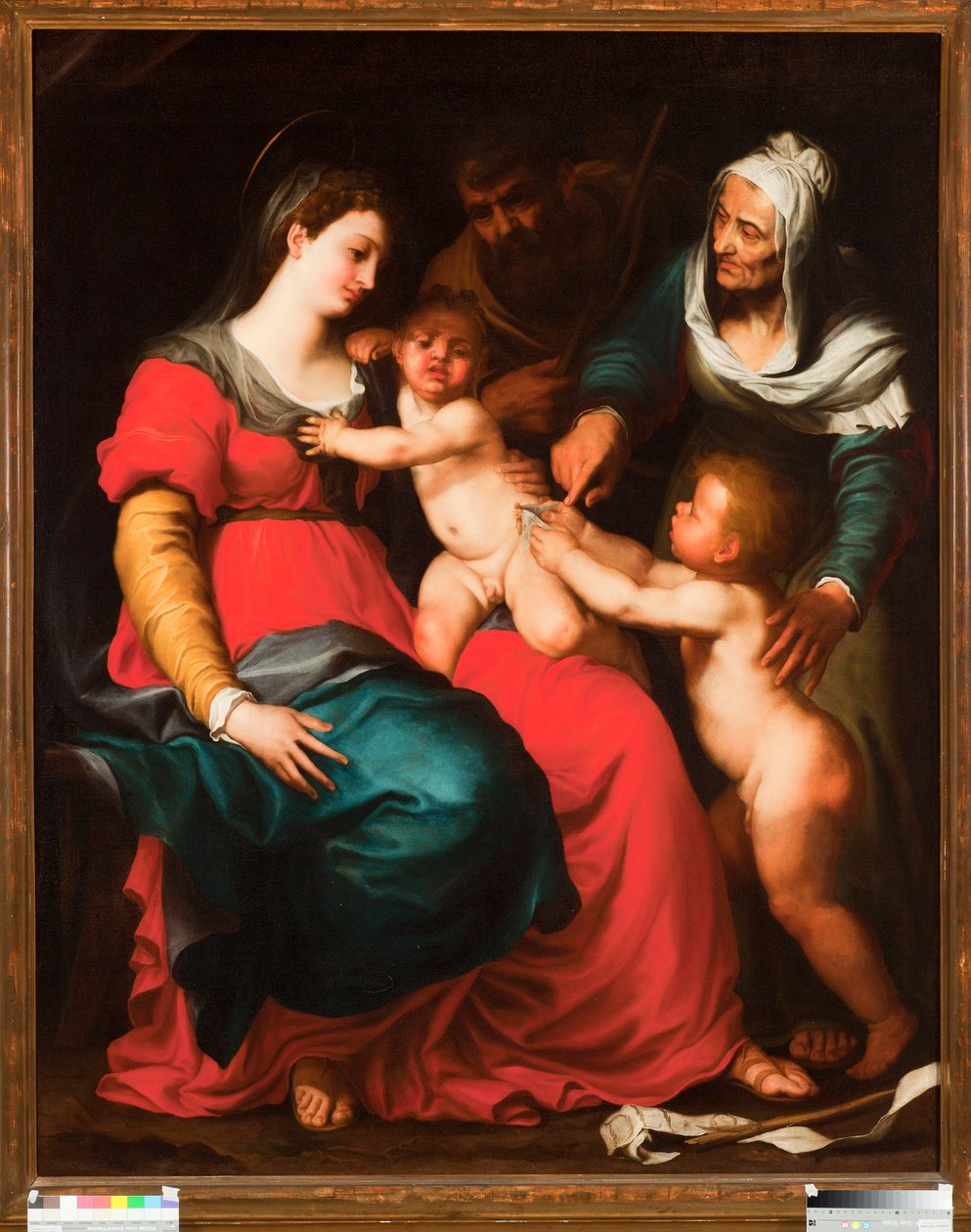 La Sagrada Familia con la mariposa y con Santa Isabel y San Juan Bautista Pintura de Pellegro Piola (1617-1640) de Pellegrino Piola