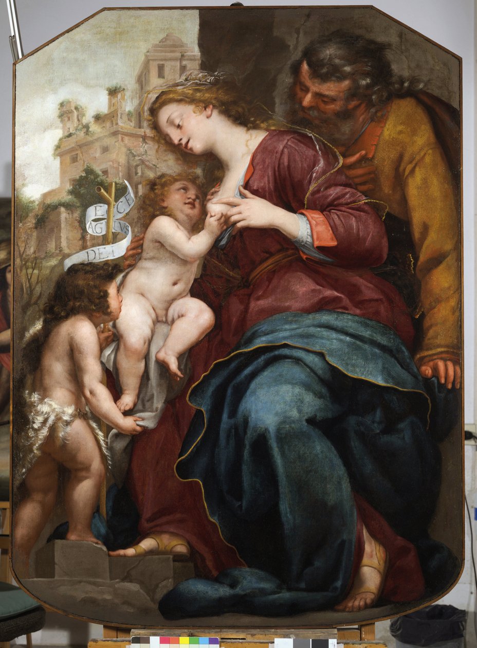 La Sagrada Familia con San Juan Bautista (óleo sobre lienzo) de Pellegrino Piola