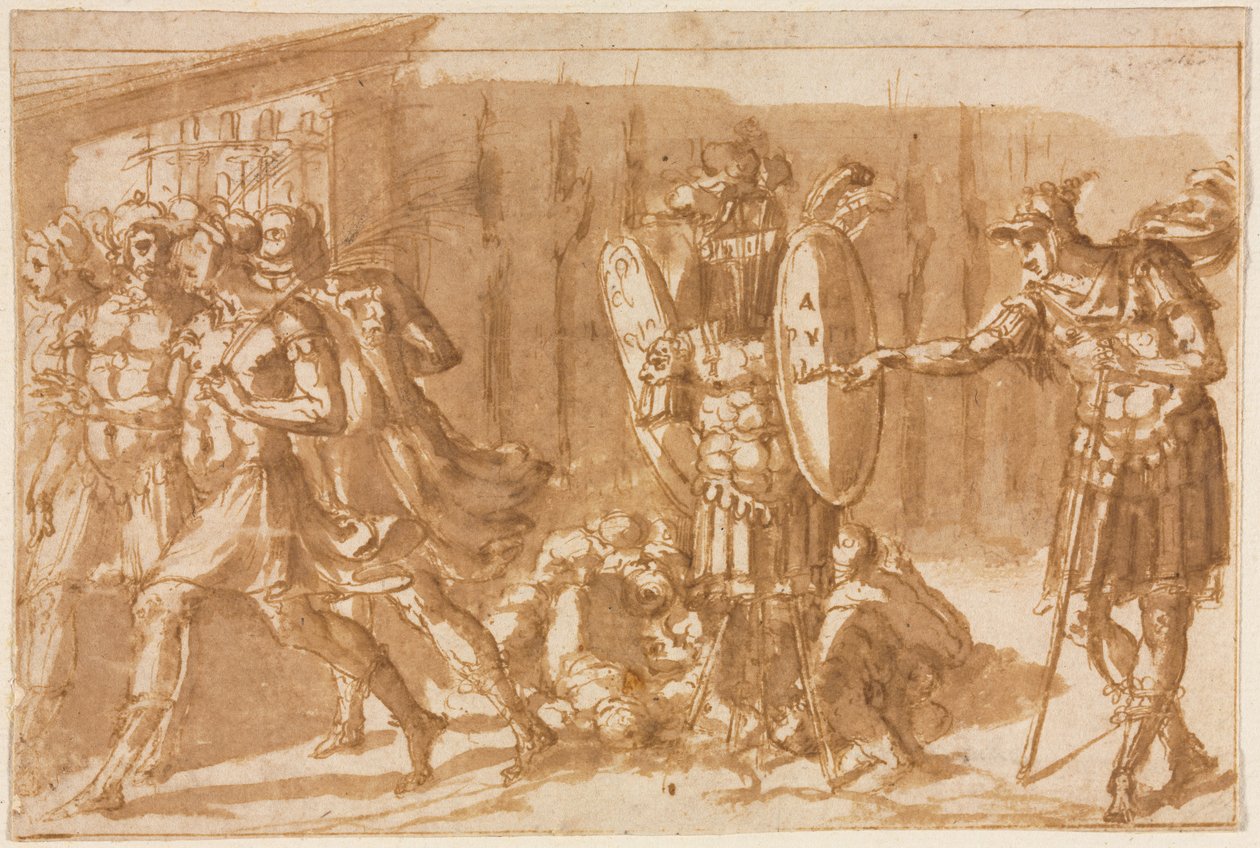 Soldados victoriosos con trofeo, 1550s de Pellegrino Tibaldi