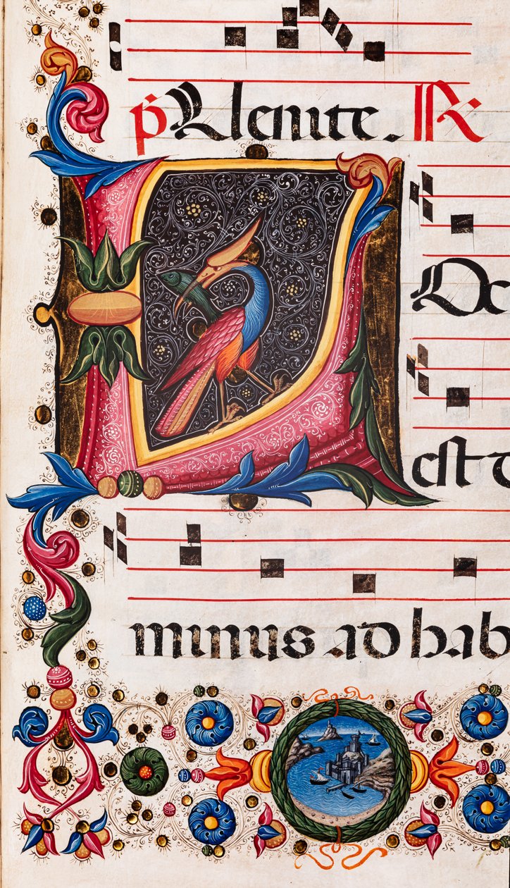 Biblioteca Piccolomini: libro de coro, cod. 5.E, ff. 63r con "Inicial foliada", de Pellegrino di Mariano. Detalle. de Pellegrino di Mariano