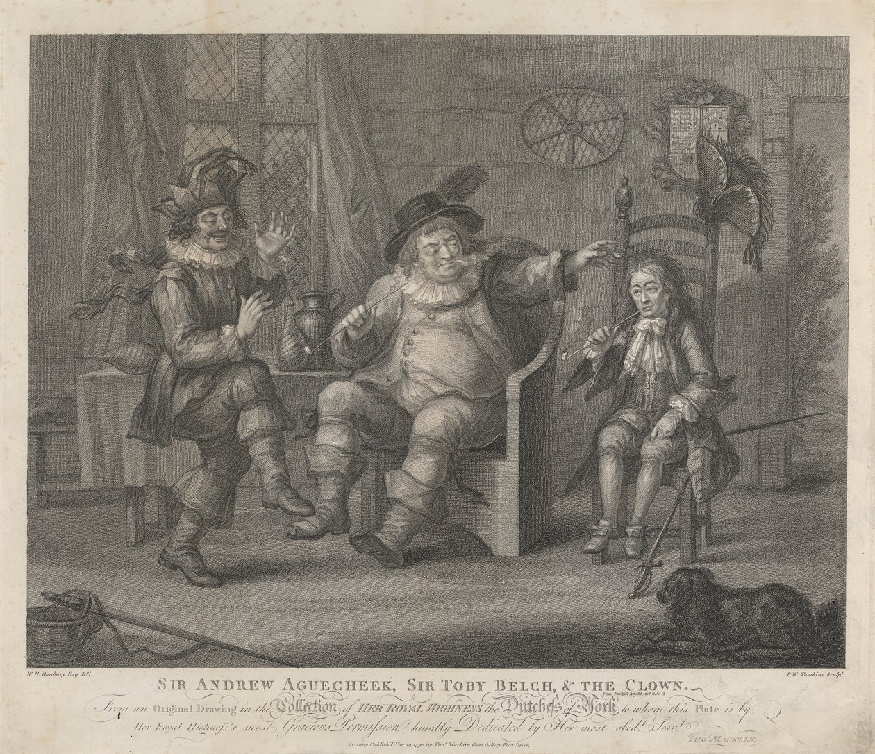 Sir Andrew Aguecheek, Sir Toby Belch y el Payaso - "Noche de Reyes", Acto II, Escena III de Peltro W. Tomkins