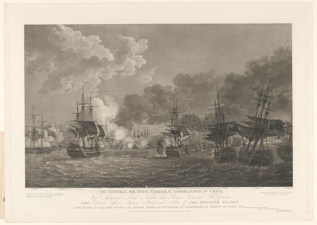 Vista de la Batalla Naval de Copenhague, 1801 de Peltro William Tomkins