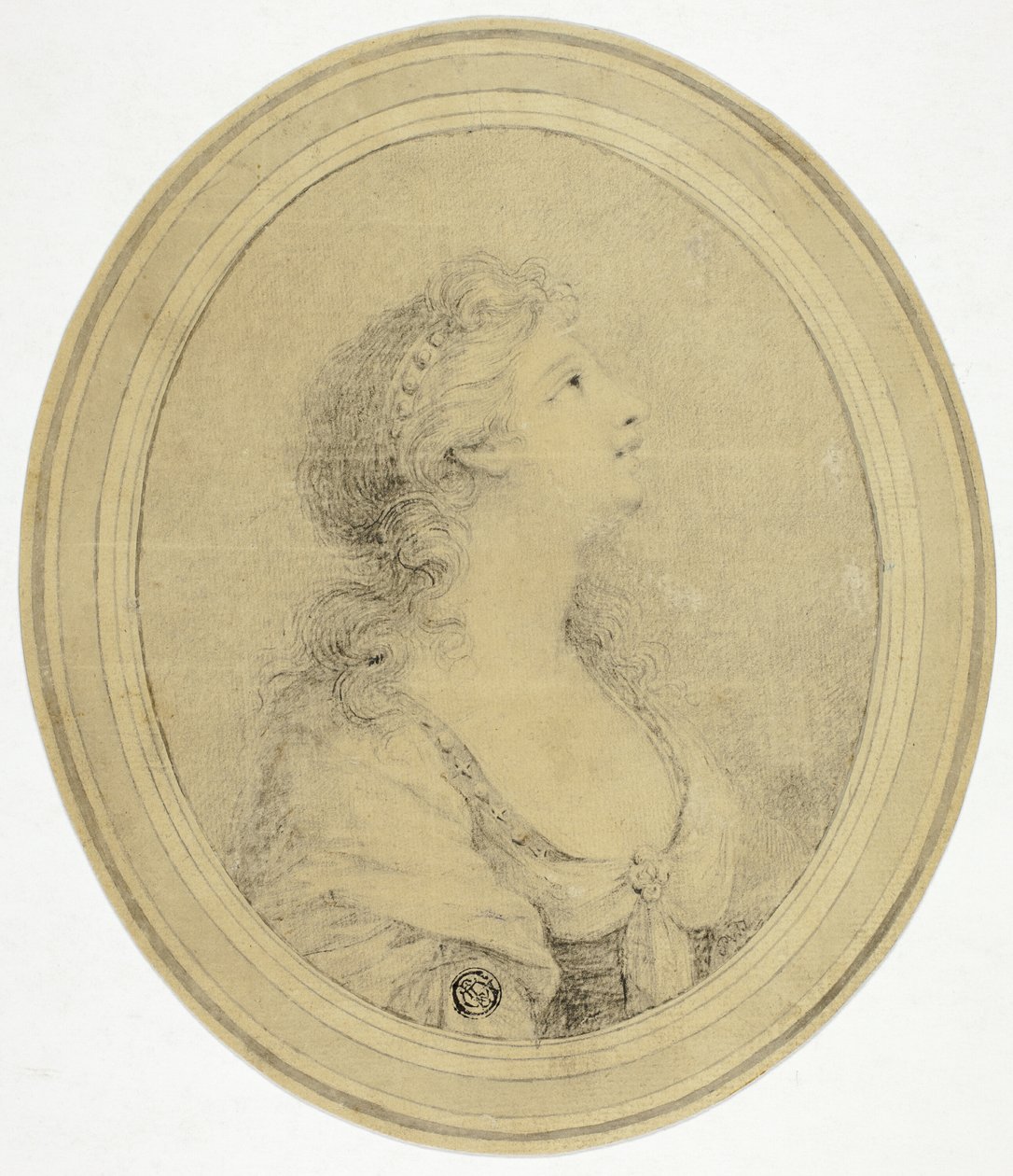 Retrato de medio cuerpo de mujer de perfil, mirando a la derecha de Peltro William Tomkins