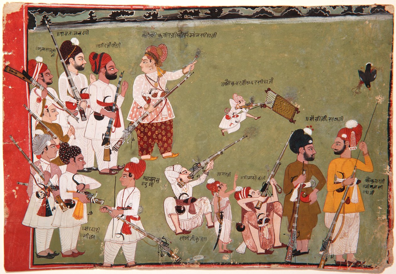 Adar Singh y Saman Singh cazando pájaros, c.1790 de Pemji