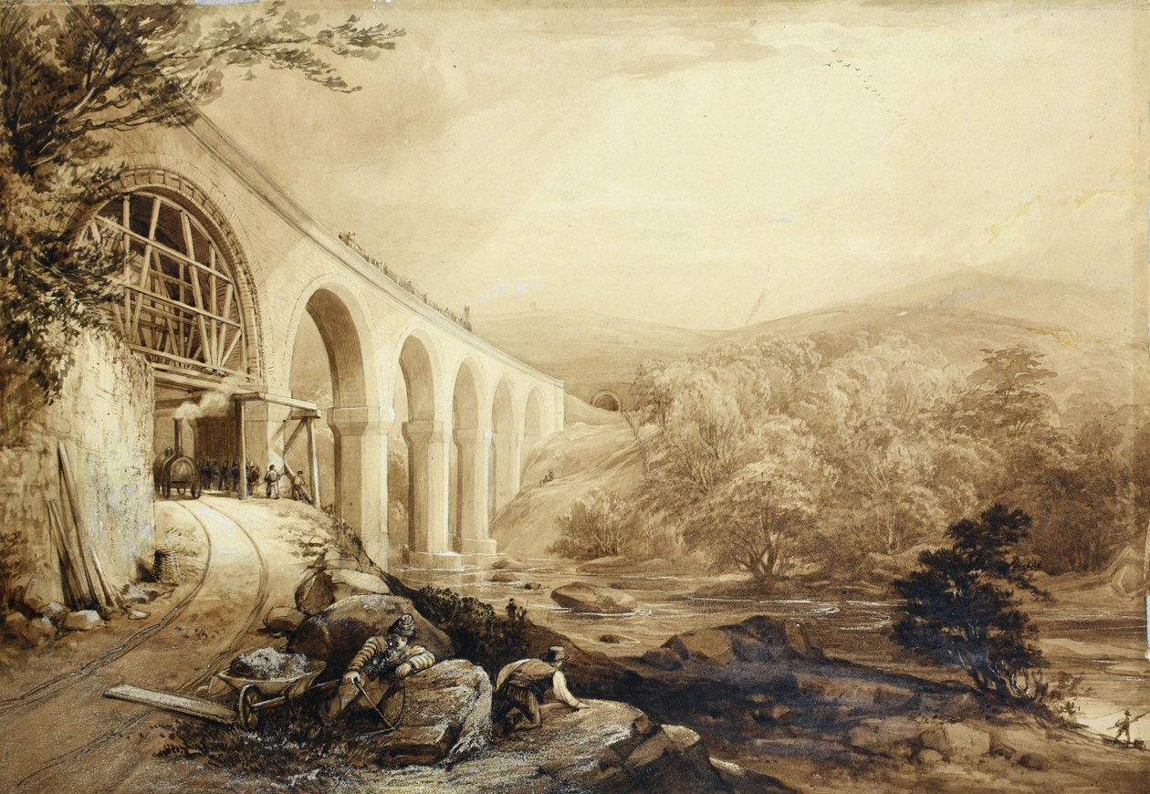 Quakers Yard Viaduct, c.1840 (pluma y aguada sobre papel) de Penry Williams