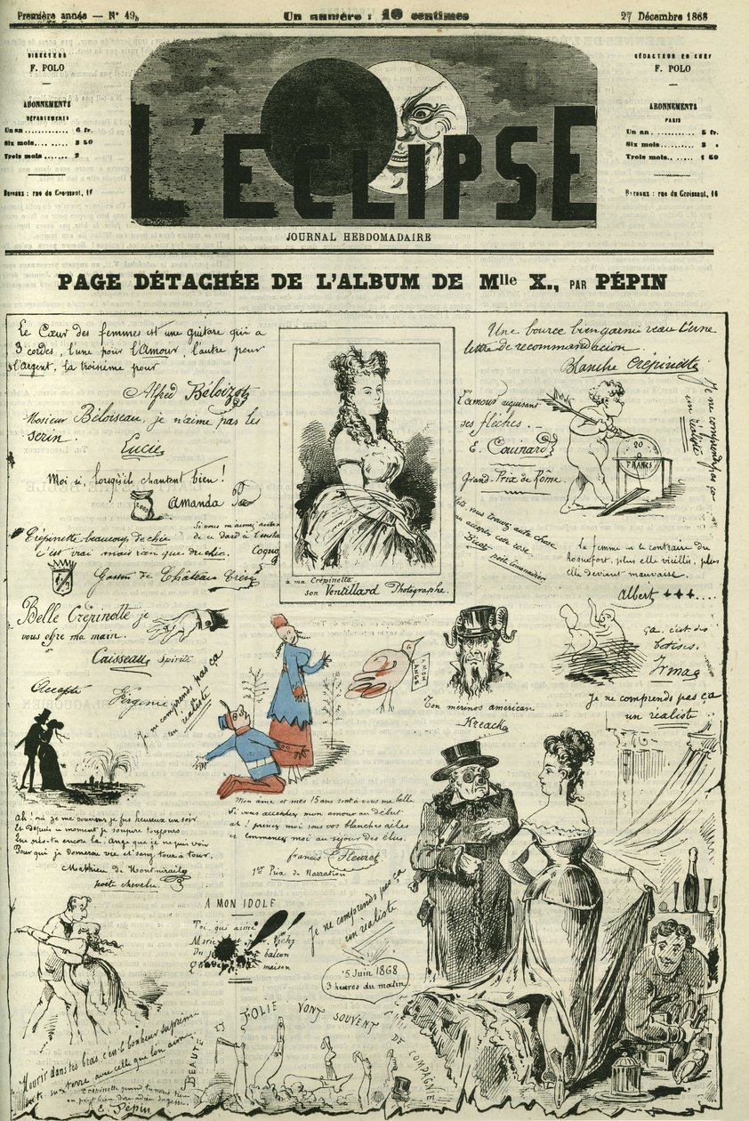 Página desprendida de Mademoiselle X. Portada en "L