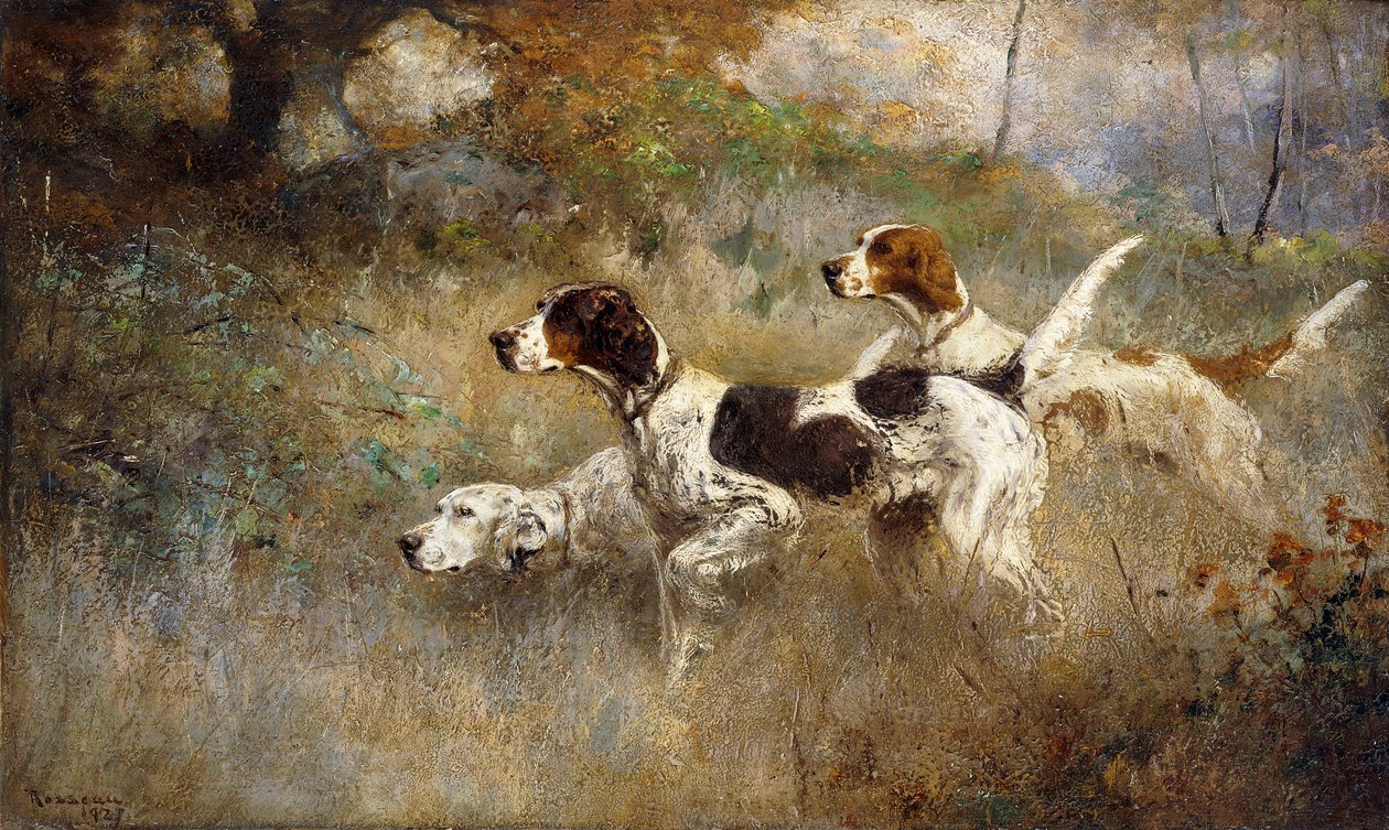 Los tres setters, Bob, Bill y Ginger en un triple punto de Percival Leonard Rosseau