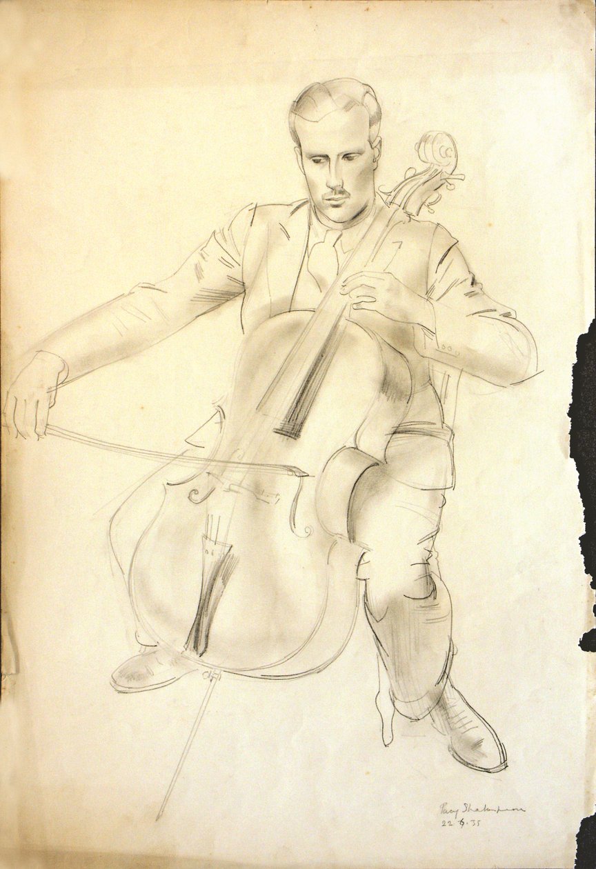 Retrato de Arthur Kemp tocando el violonchelo, 1935 de Percy Shakespeare