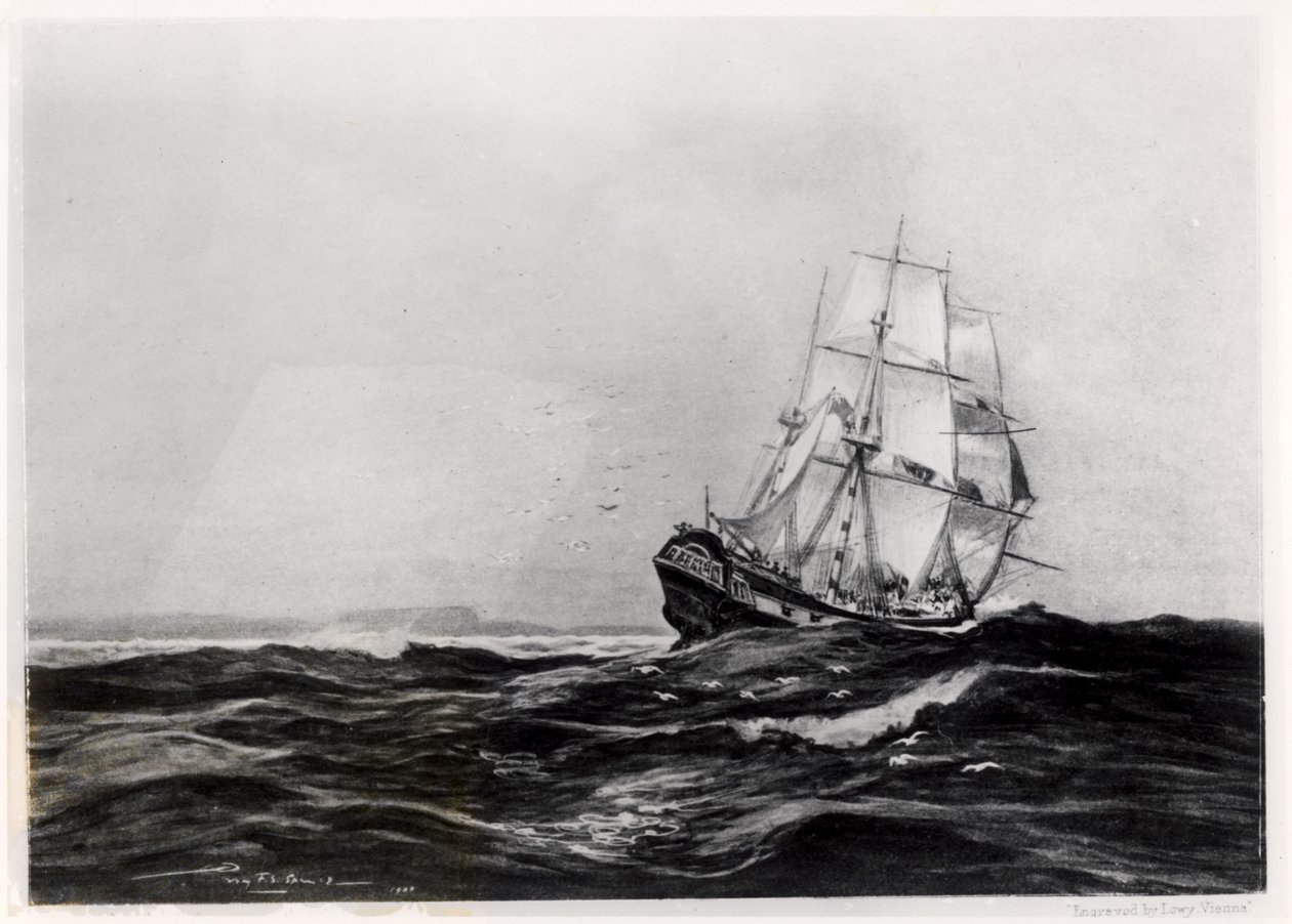 El Endeavour en el mar, 1900, grabado por Lowy de Percy F.S. Spence