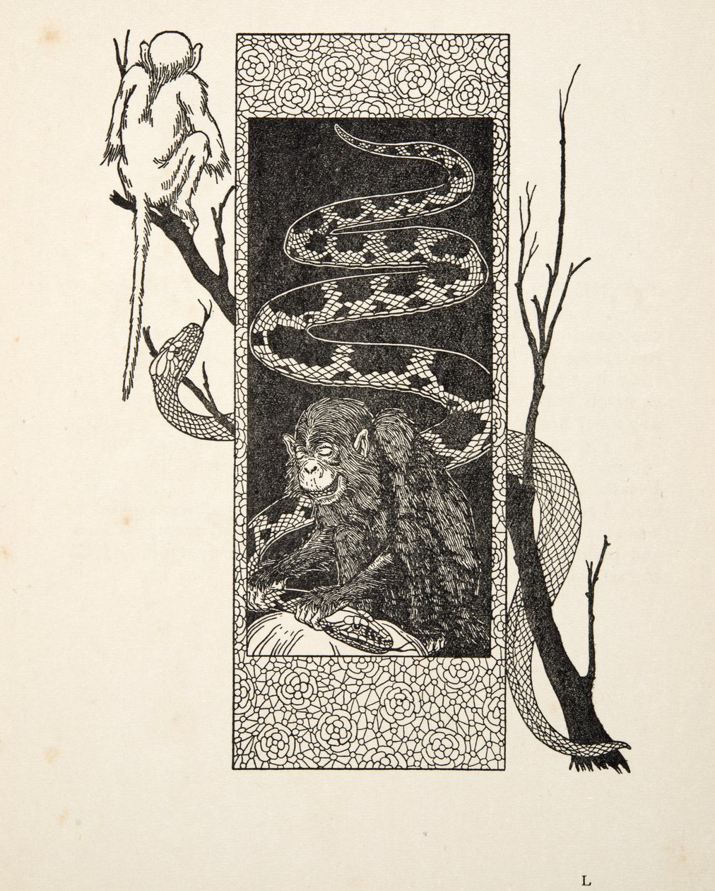 Mono contra serpiente, de Cien anécdotas de animales, pub. 1924 de Percy J. Billingshurst