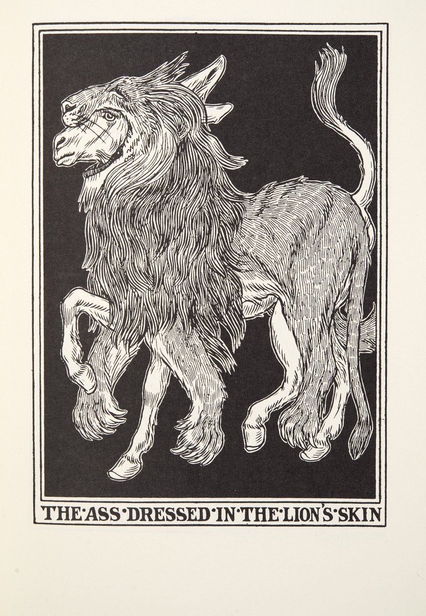 El Asno Vestido con la Piel de León de Fábulas de Fontaine, pub. 1905 de Percy J. Billingshurst