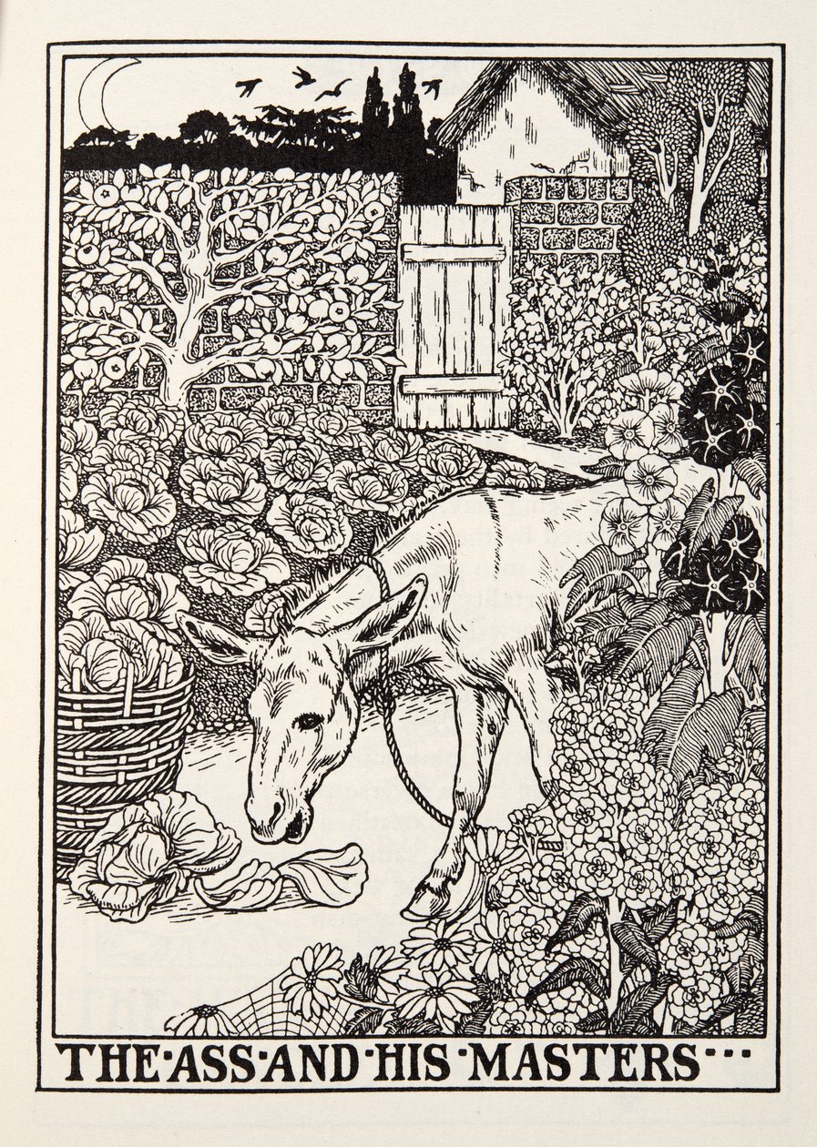 El burro y sus amos, de Fábulas de Fontaine, pub. 1905 de Percy J. Billingshurst